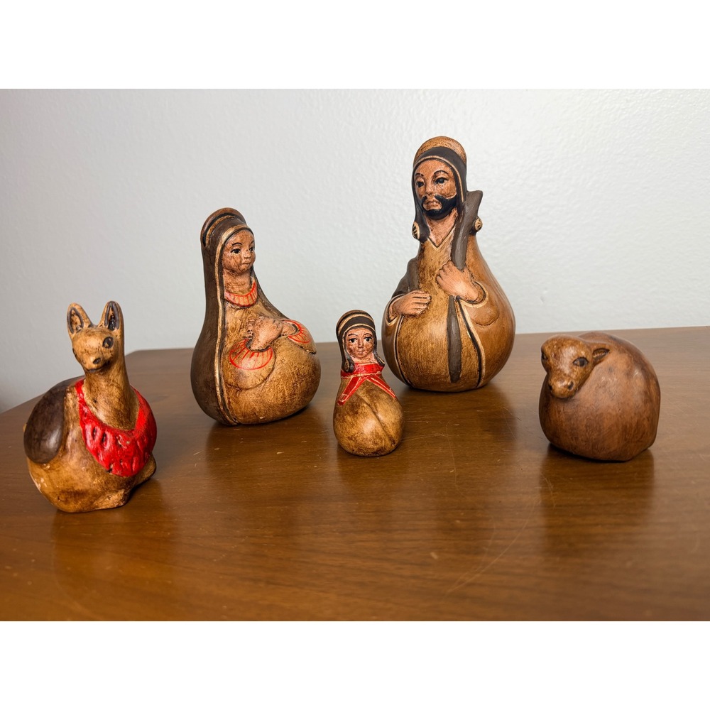 VTG Folk Peruvian Ceramic Nativity Set of 5 Figures Peru Christmas handmade
